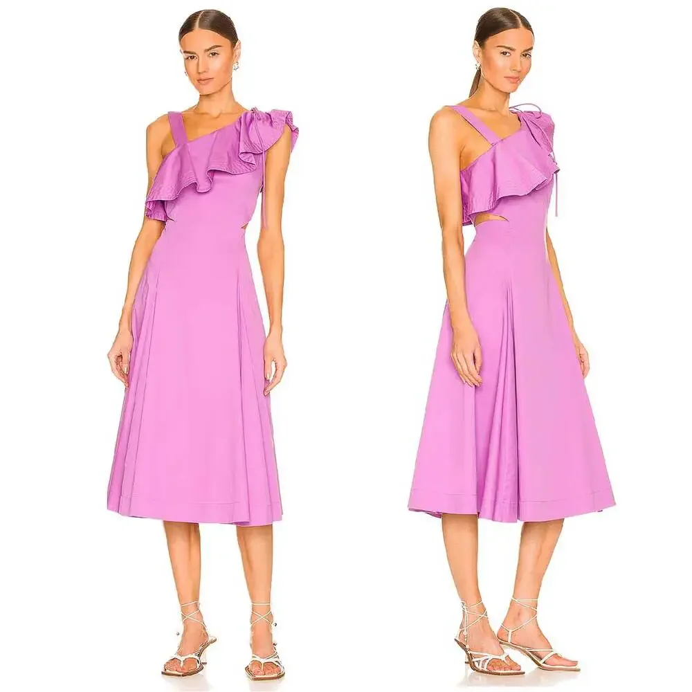 VERONICA BEARD NWT Beilla One Shoulder Midi Dress Orchid Size 12 Wedding Guest